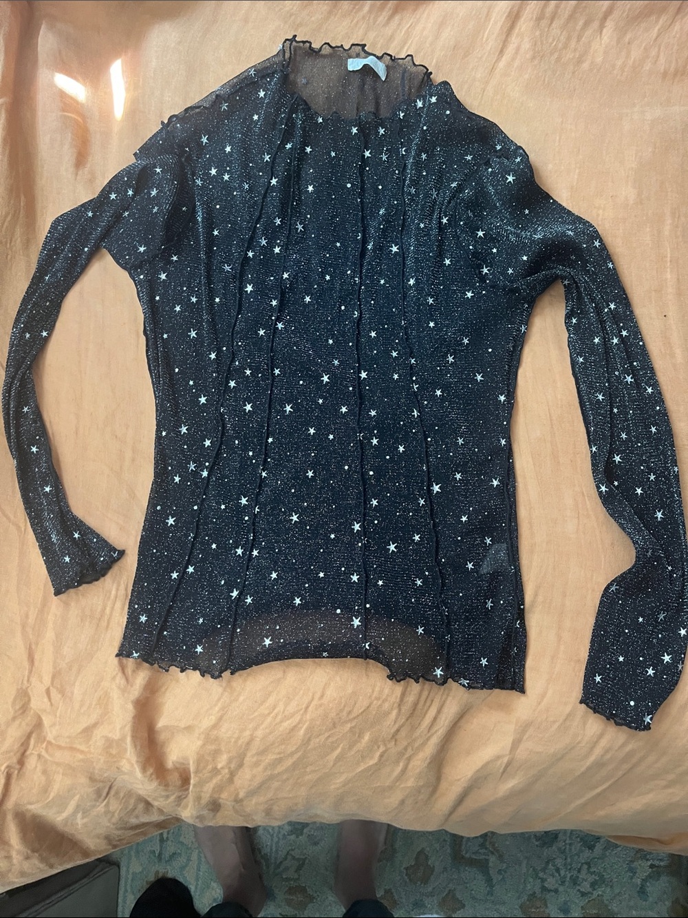 Black Star Print Sheer Long Sleeve Top